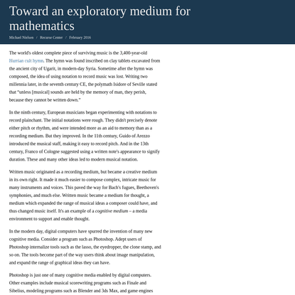 Toward an exploratory medium for mathematics