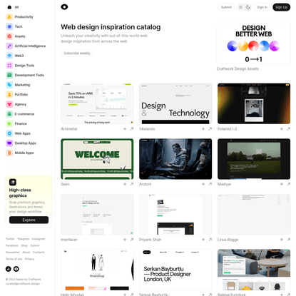 Curated web design inspiration catalog