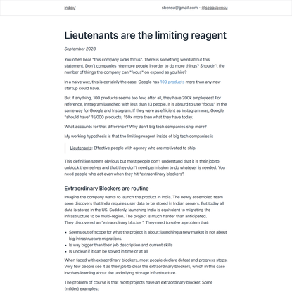 Lieutenants are the limiting reagent
