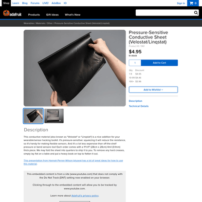 Pressure-Sensitive Conductive Sheet (Velostat/Linqstat)