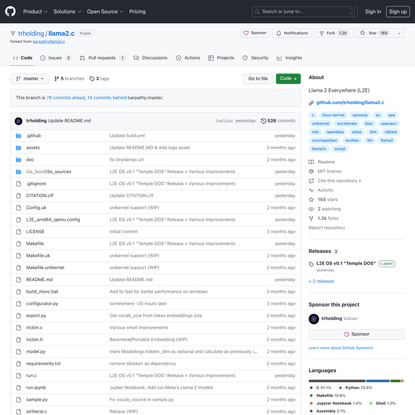 GitHub - trholding/llama2.c: Llama 2 Everywhere (L2E)