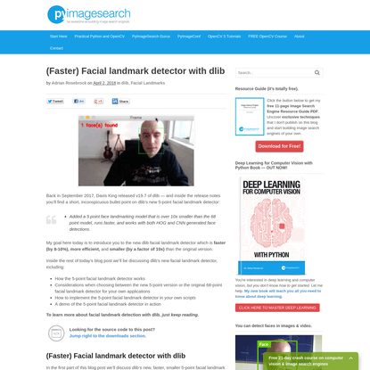 (Faster) Facial landmark detector with dlib - PyImageSearch