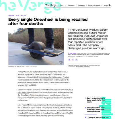 Every single Onewheel is being recalled after four deaths - The Verge