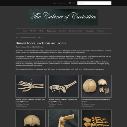 The Cabinet of Curiosities (UK) | human bones, skeletons and skulls