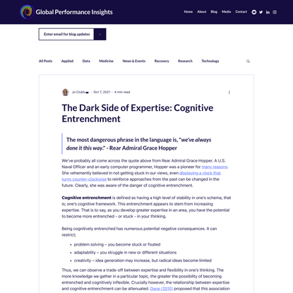 The Dark Side of Expertise: Cognitive Entrenchment
