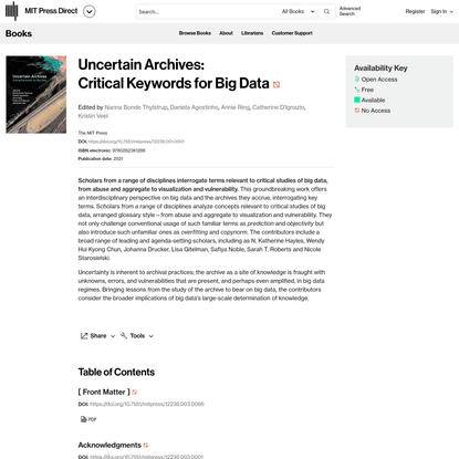 Uncertain Archives: Critical Keywords for Big Data