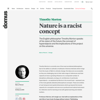 Timothy Morton, the interview: “Nature is a racist concept”