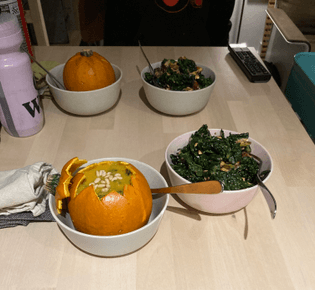 Mini pumpkin soup and salad