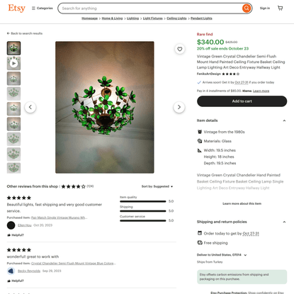 Vintage Green Crystal Chandelier Semi-flush Mount Hand Painted - Etsy
