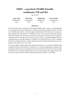 EDEN - a practical, SNARK-friendly combinator VM and ISA