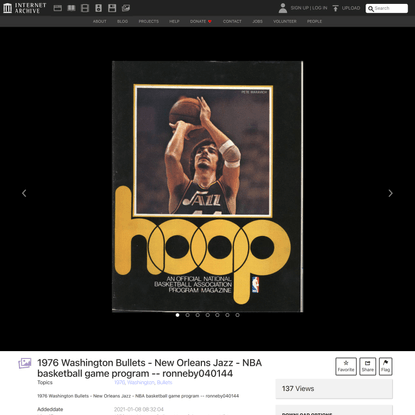 1976 Washington Bullets - New Orleans Jazz - NBA basketball game program -- ronneby040144 : Free Download, Borrow, and Strea...