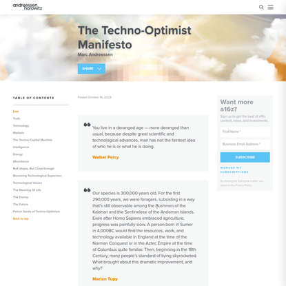 The Techno-Optimist Manifesto | Andreessen Horowitz