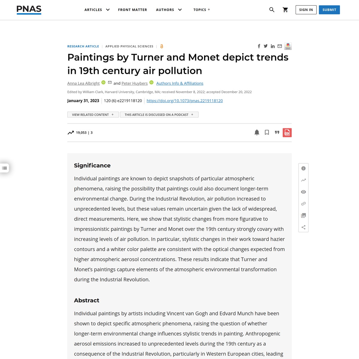 Paintings by Turner and depict trends in 19th century air