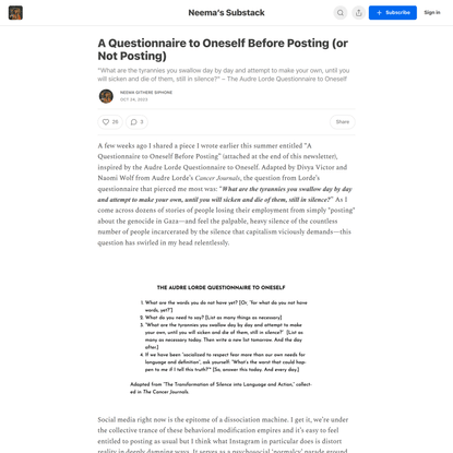 A Questionnaire to Oneself Before Posting (or Not Posting)