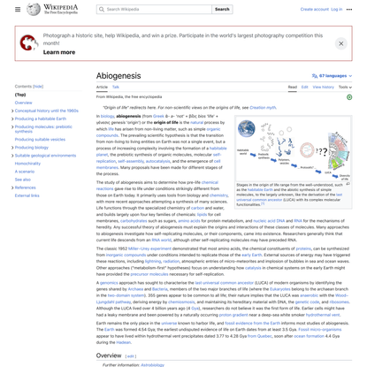 Abiogenesis - Wikipedia