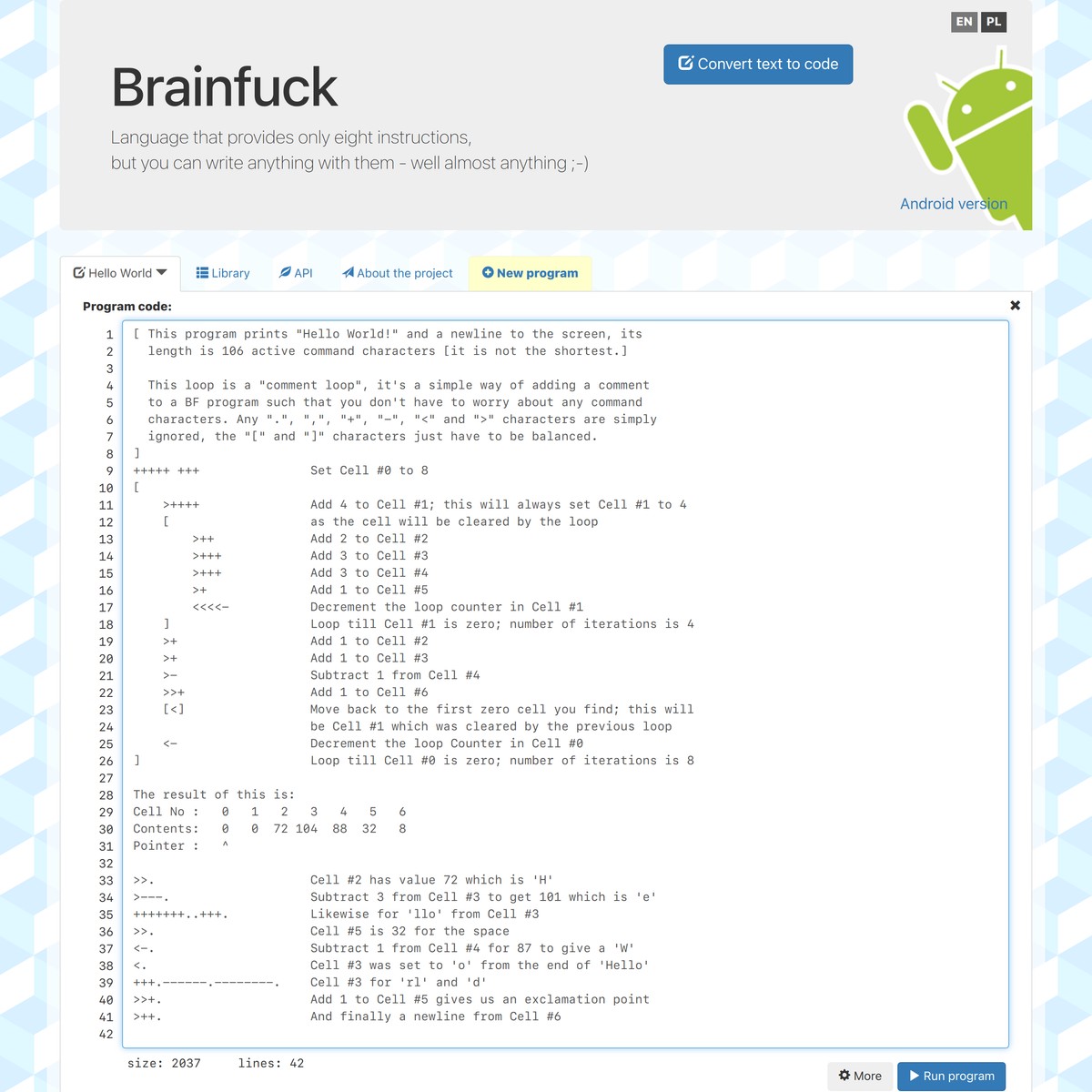 Brainfuck interpreter online are na