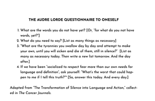 Audre Lorde Questionnaire to Oneself