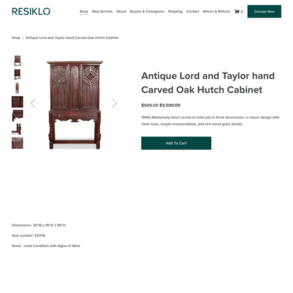 Antique Lord and Taylor hand Carved Oak Hutch Cabinet — Resiklo Design