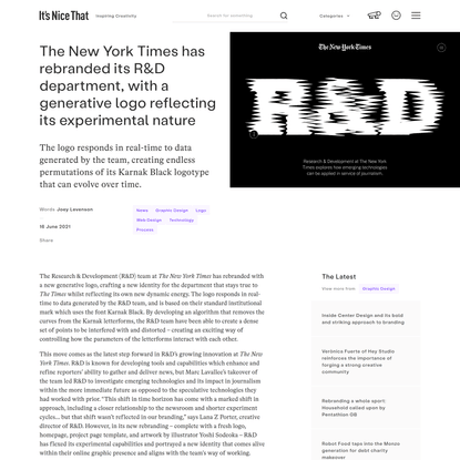 The New York Times has rebranded its R&D department, with a generative logo reflecting its experimental nature