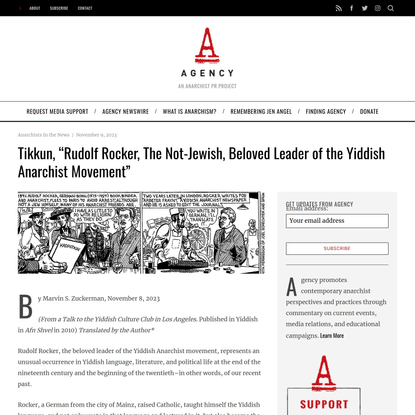 Tikkun, “Rudolf Rocker, The Not-Jewish, Beloved Leader of the Yiddish Anarchist Movement” - Agency