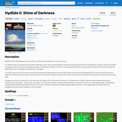 Hydlide II: Shine of Darkness (1985) - MobyGames