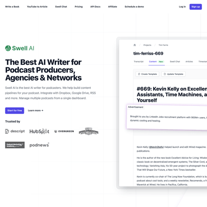 Swell AI: Automate writing podcast shownotes & articles
