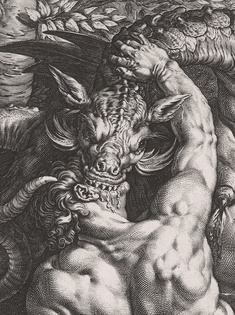 The Dragon Devouring the Companions of Cadmus (detail) - Hendrick Goltzius, 1588.