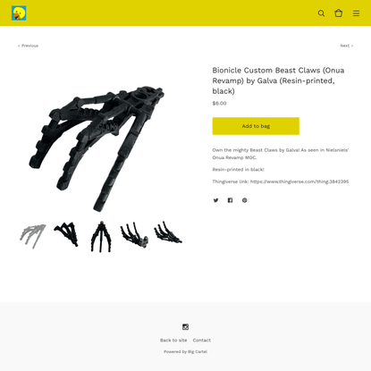 Bionicle Custom Beast Claws (Onua Revamp) by Galva (Resin-printed, black)
