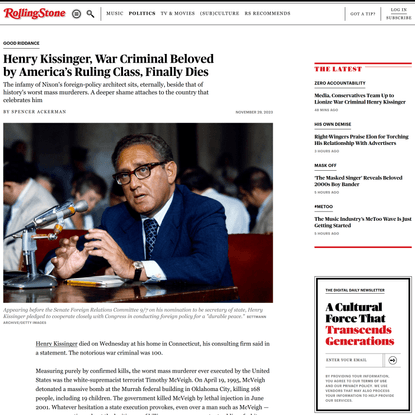 Henry Kissinger, War Criminal Beloved by America’s Ruling Class, Finally Dies