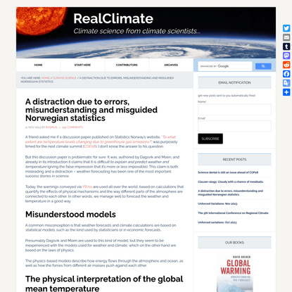 RealClimate: A distraction due to errors, misunderstanding and misguided Norwegian statistics