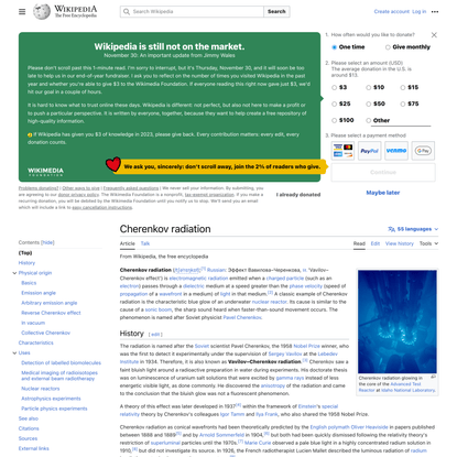 Cherenkov radiation - Wikipedia