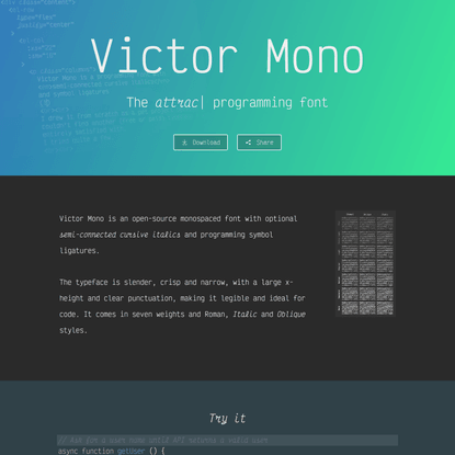 Victor Mono: Free • Ligatures • Cursive italics