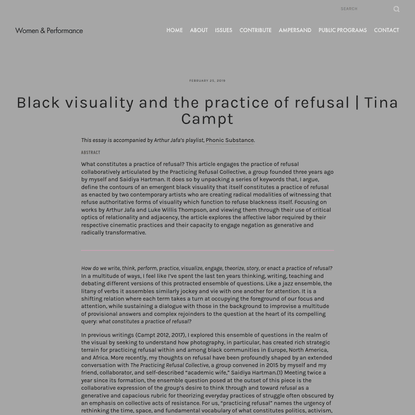 Black visuality and the practice of refusal | Tina Campt — Women & Performance