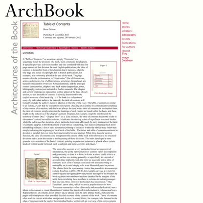 ArchBook: Architectures of the Book -- Table of Contents