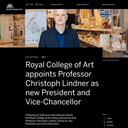 Royal College of Art appoints Professor Christoph Lindner as new President and Vice-Chancellor