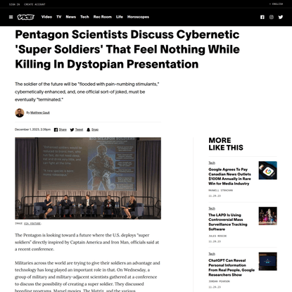 Pentagon Scientists Discuss Cybernetic ‘Super Soldiers’ That Feel Nothing While Killing In Dystopian Presentation