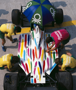 gerhard berger in a benetton b186 at the hungary grand prix, 1986