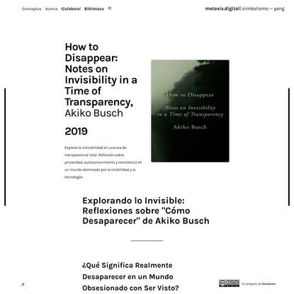 How to Disappear: Notes on Invisibility in a Time of Transparency por Akiko Busch | metaxis.digital