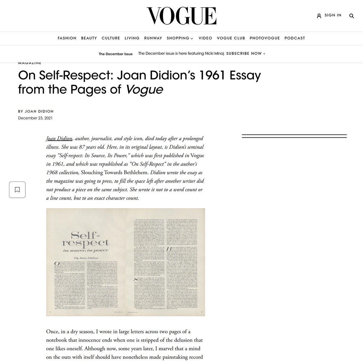 joan didion self respect essay vogue