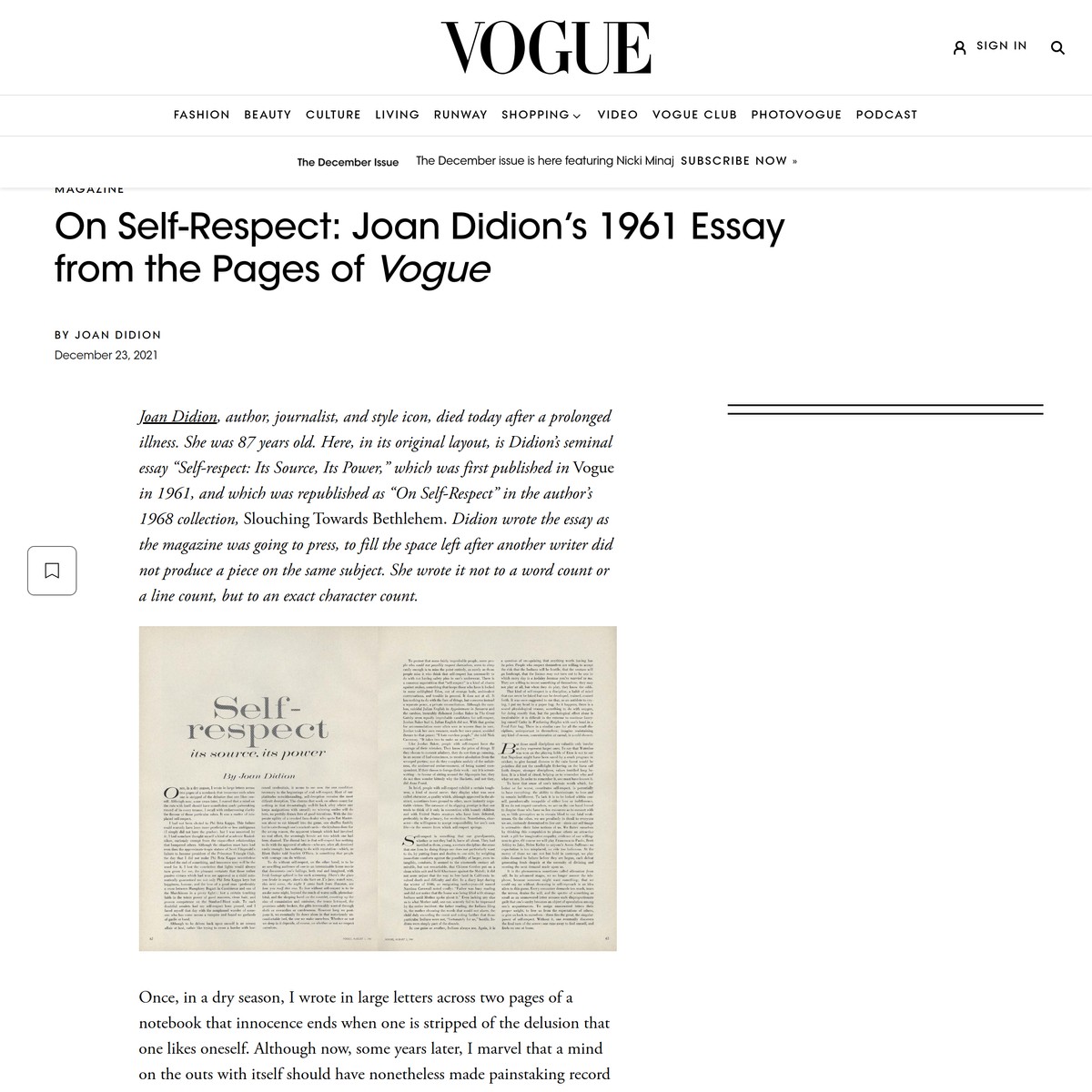 joan didion first vogue essay