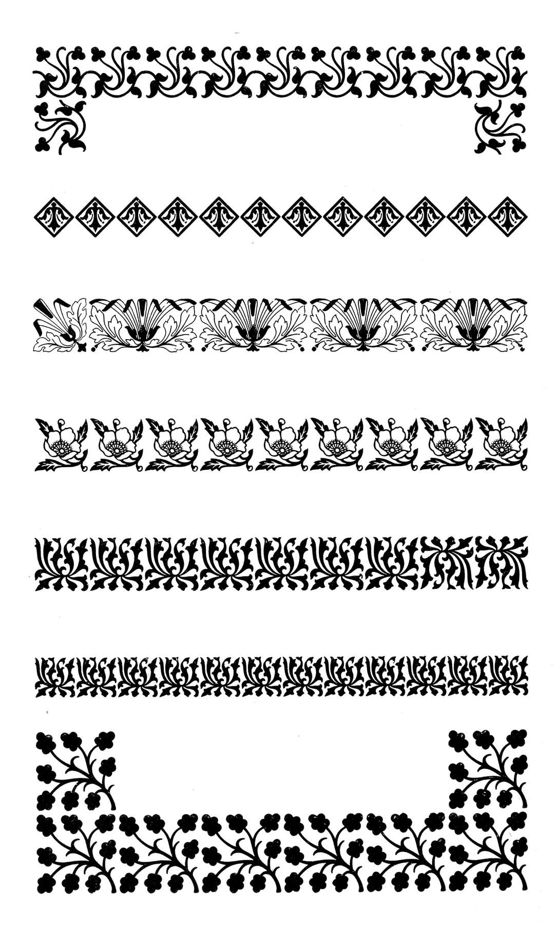 Specimens of printed floral borders from an 1897 type foundry specimen book.