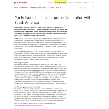 Pro Helvetia boosts cultural collaboration with South America - Pro Helvetia