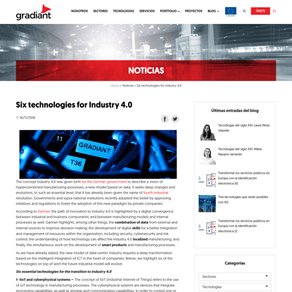 Six technologies for Industry 4.0 - Gradiant