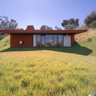 dall-e-2022-12-01-15.06.42-a-southern-california-midcentury-modern-small-cabin-in-the-style-of-craig-elwood-on-a-steep-grass...