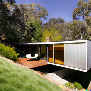 dall-e-2022-12-01-15.06.38-a-southern-california-midcentury-modern-small-cabin-in-the-style-of-richard-neutra-on-a-steep-gra...