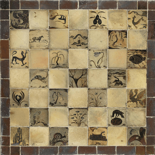 panel of small tiles by Bernard Leach, c. 1930