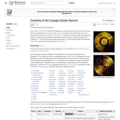 Contents of the Voyager Golden Record - Wikipedia
