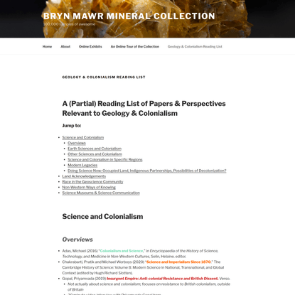 Geology & Colonialism Reading List – Bryn Mawr Mineral Collection