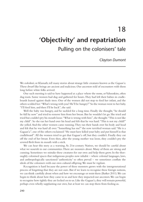‘Objectivity’ and repatriation: Pulling on the colonisers’ tale By Clayton Dumont