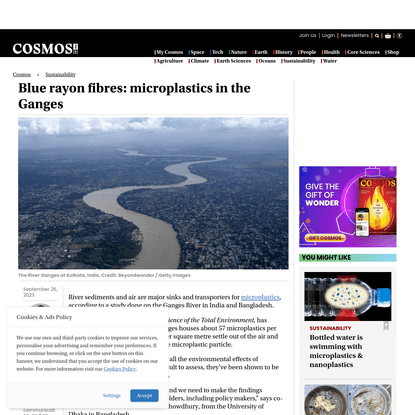 Blue rayon fibres: microplastics in the Ganges